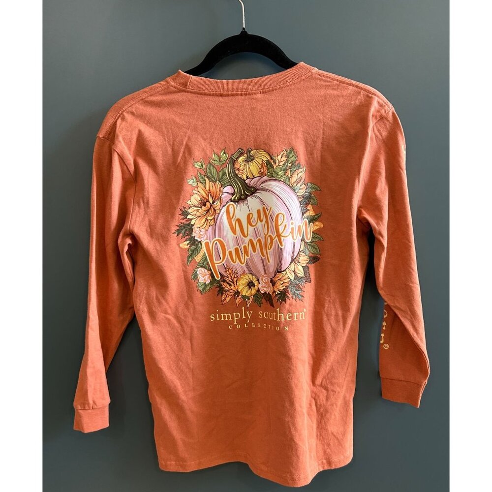 NWT Simply Southern Youth M Long Sleeve Hey Pumpkin Graphic Tee